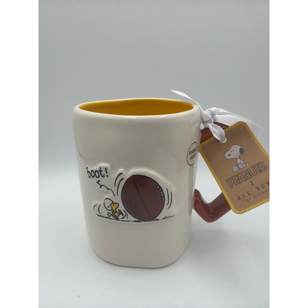 Rae Dunn Peanuts Snoopy Woodstock BOOT FUMBLE Football Mug Double Sided